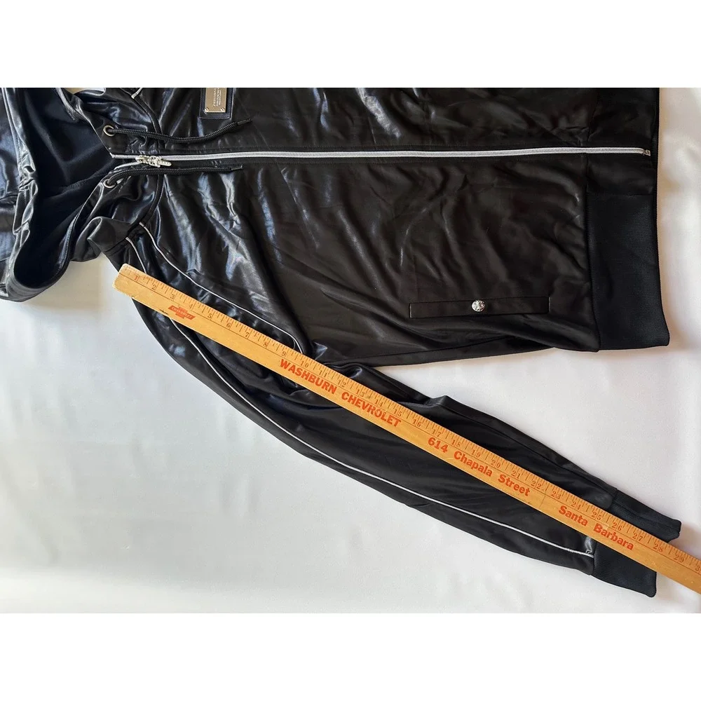 BODYMAKER Men's XL‎ Black Full Zip Hoodie Jacket Shiny Metallic Trim Athletic